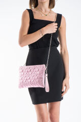 Pembe Simli Yıldız Dikişli Clutch Portföy Kadın Çanta