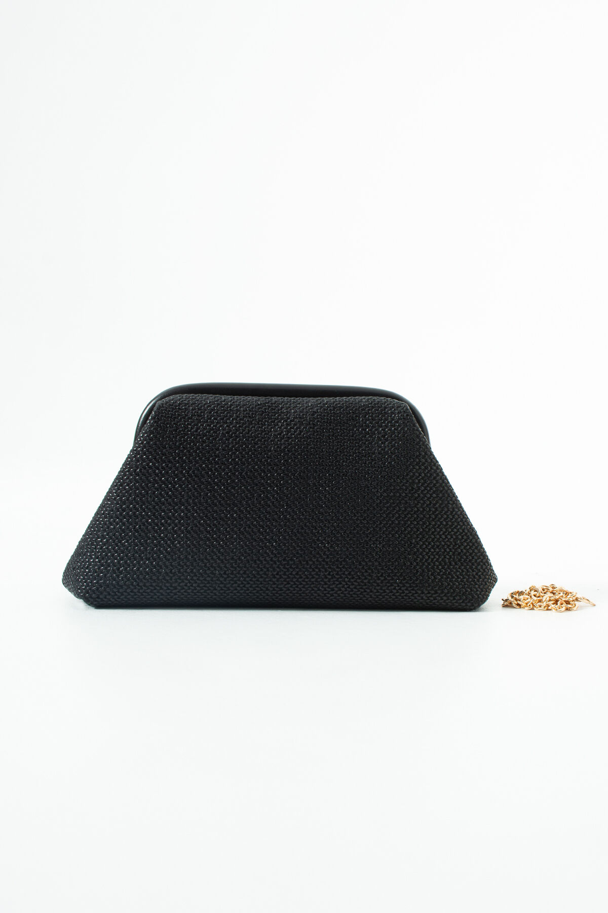 Siyah Hasır Desen Clutch Portföy El Ve Omuz Çantası