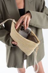 Vizon Hasır Kadın Clutch Portföy Çanta - Modern Dokulu Tasarım, Şık & Günlük Kullanım