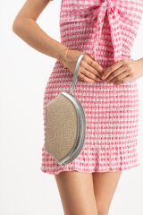 Gümüş Hasır Clutch Portföy Kadın El Çantası Omuz Çantası Çapraz Çanta