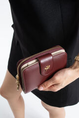 Nasbag Siyah Kartlık Ve Bozuk Para Bölmeli Kadın Cüzdanı Bordo Kum