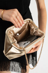 Altın Clutch Portföy El Ve Omuz Çantası Kadın Altın Dalgalı