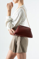 Altın Clutch Portföy El Ve Omuz Çantası Kadın Bordo