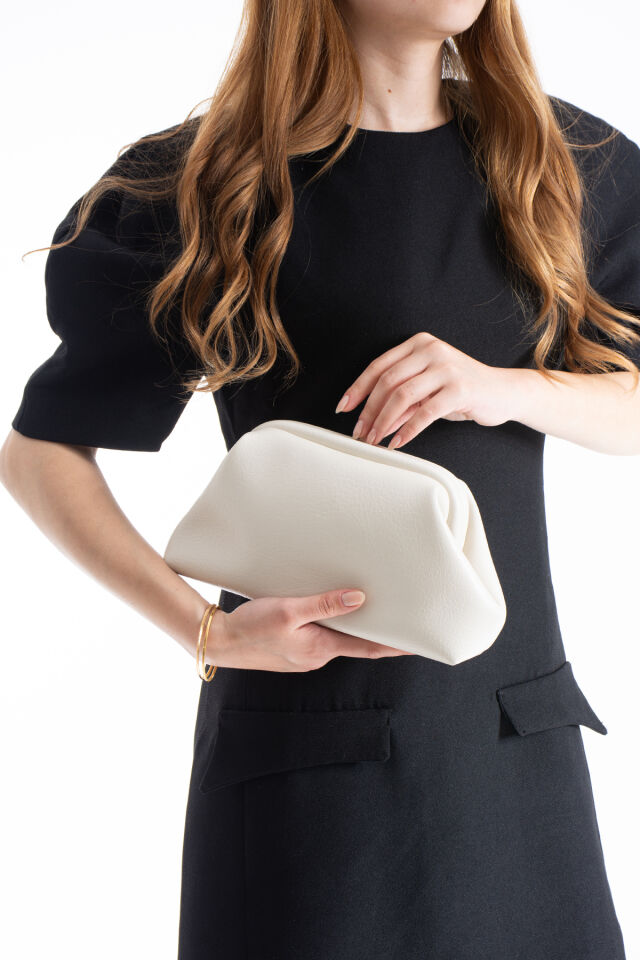 Altın Clutch Portföy El Ve Omuz Çantası Kadın Krem