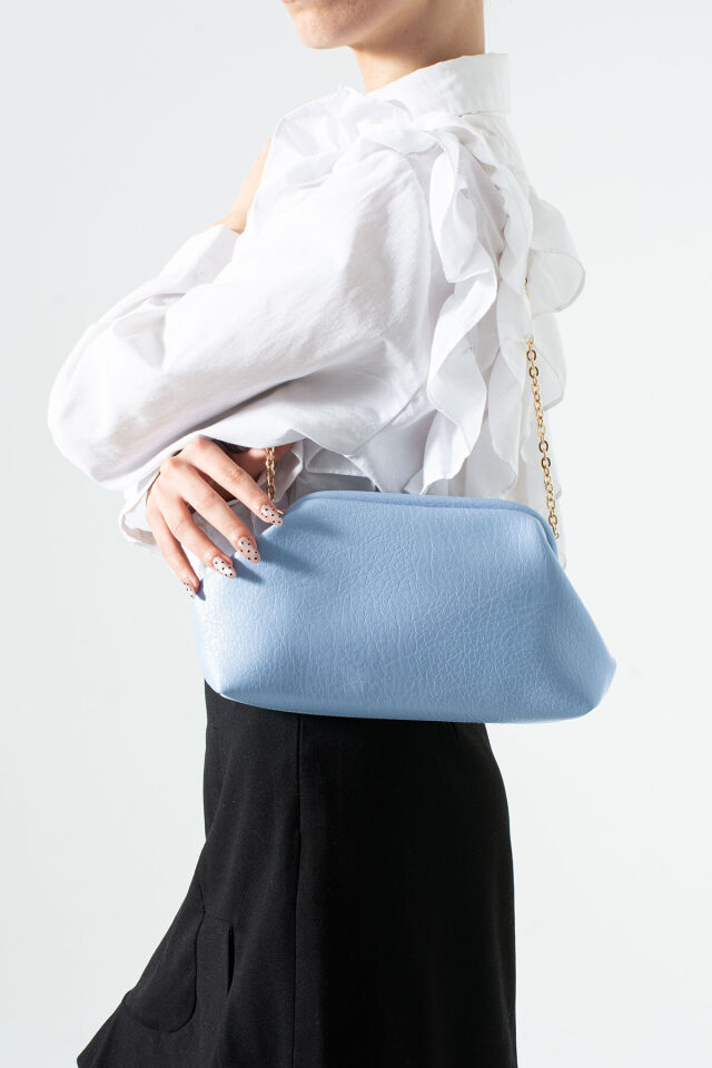 Altın Clutch Portföy El Ve Omuz Çantası Kadın Mavi