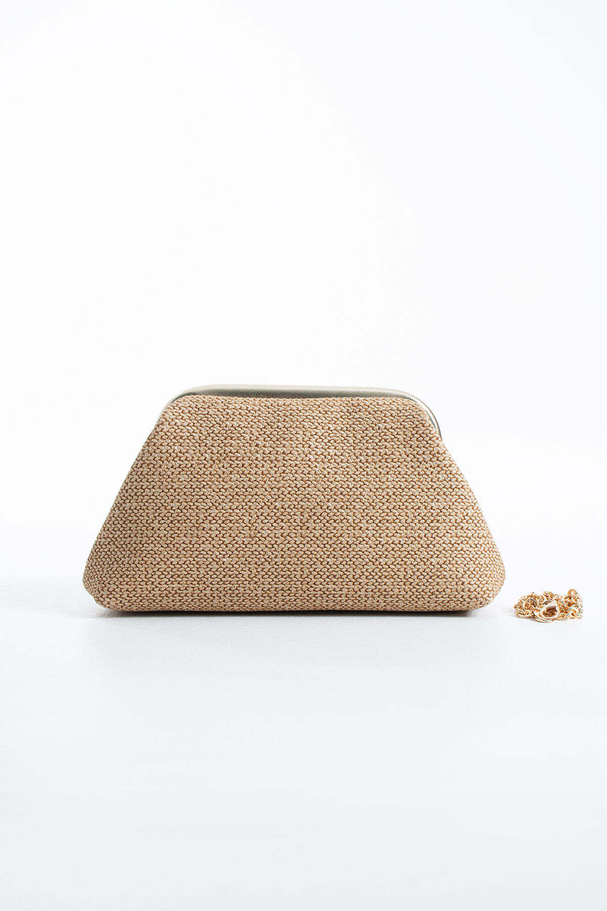 Siyah Hasır Desen Clutch Portföy El Ve Omuz Çantası Vizon Hasır