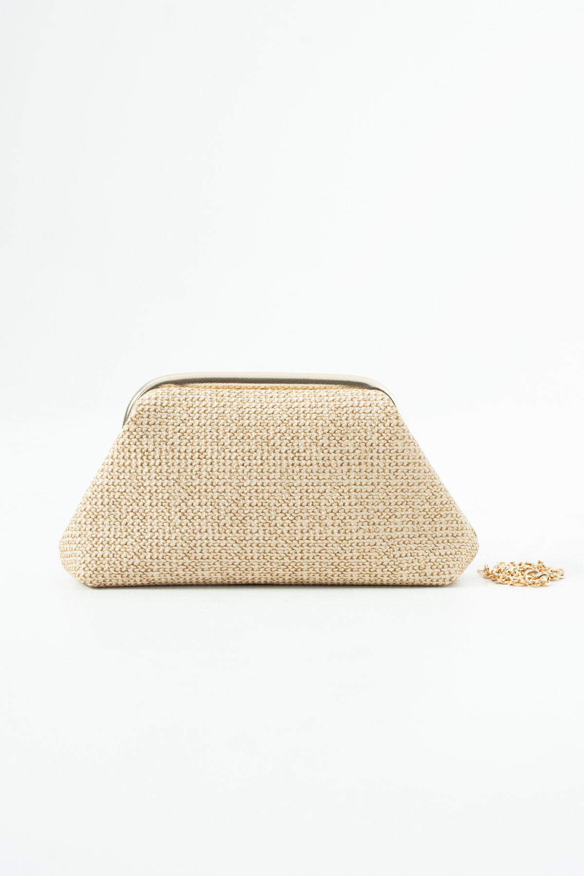 Siyah Hasır Desen Clutch Portföy El Ve Omuz Çantası Krem Hasır