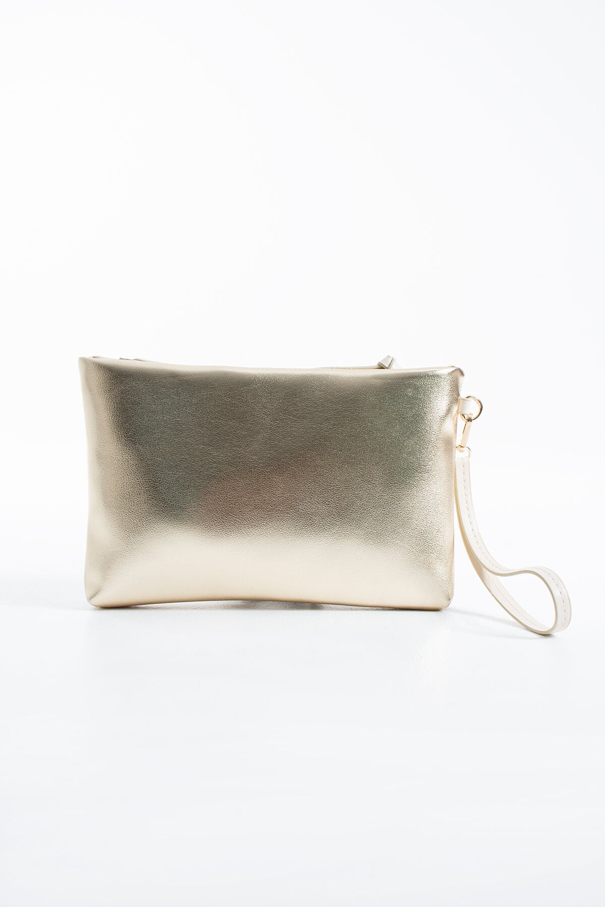 Krem Bilek Askılı Dokuma Clutch Portföy Kadın El Çantası Altın