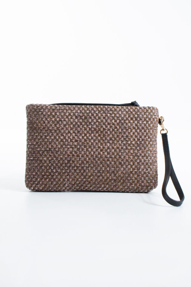 Vizon Hasır Kadın Clutch Portföy Çanta - Modern Dokulu Tasarım, Şık & Günlük Kullanım Kahverengi Hasır