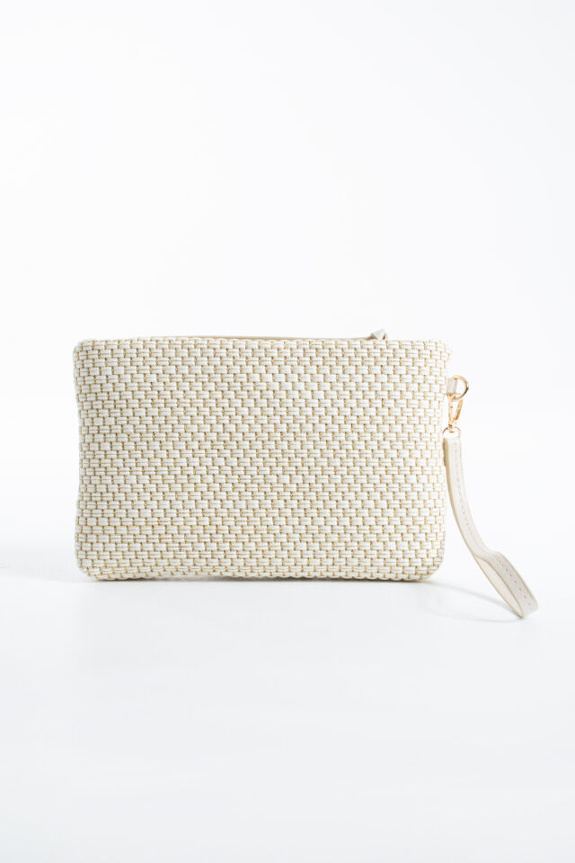 Vizon Hasır Kadın Clutch Portföy Çanta - Modern Dokulu Tasarım, Şık & Günlük Kullanım Krem Hasır