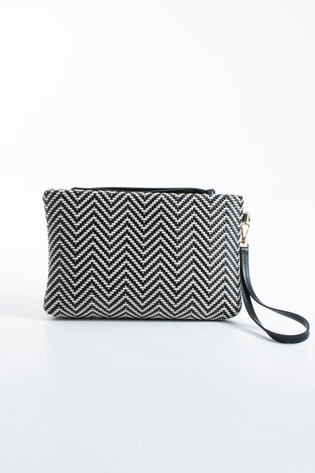 Vizon Hasır Kadın Clutch Portföy Çanta - Modern Dokulu Tasarım, Şık & Günlük Kullanım Siyah
