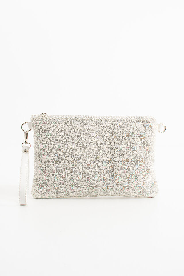 Siyah Tiriko Desen Clutch Çapraz Ve Bilek Askılı Astarlı Portföy Kadın Çantası Beyaz