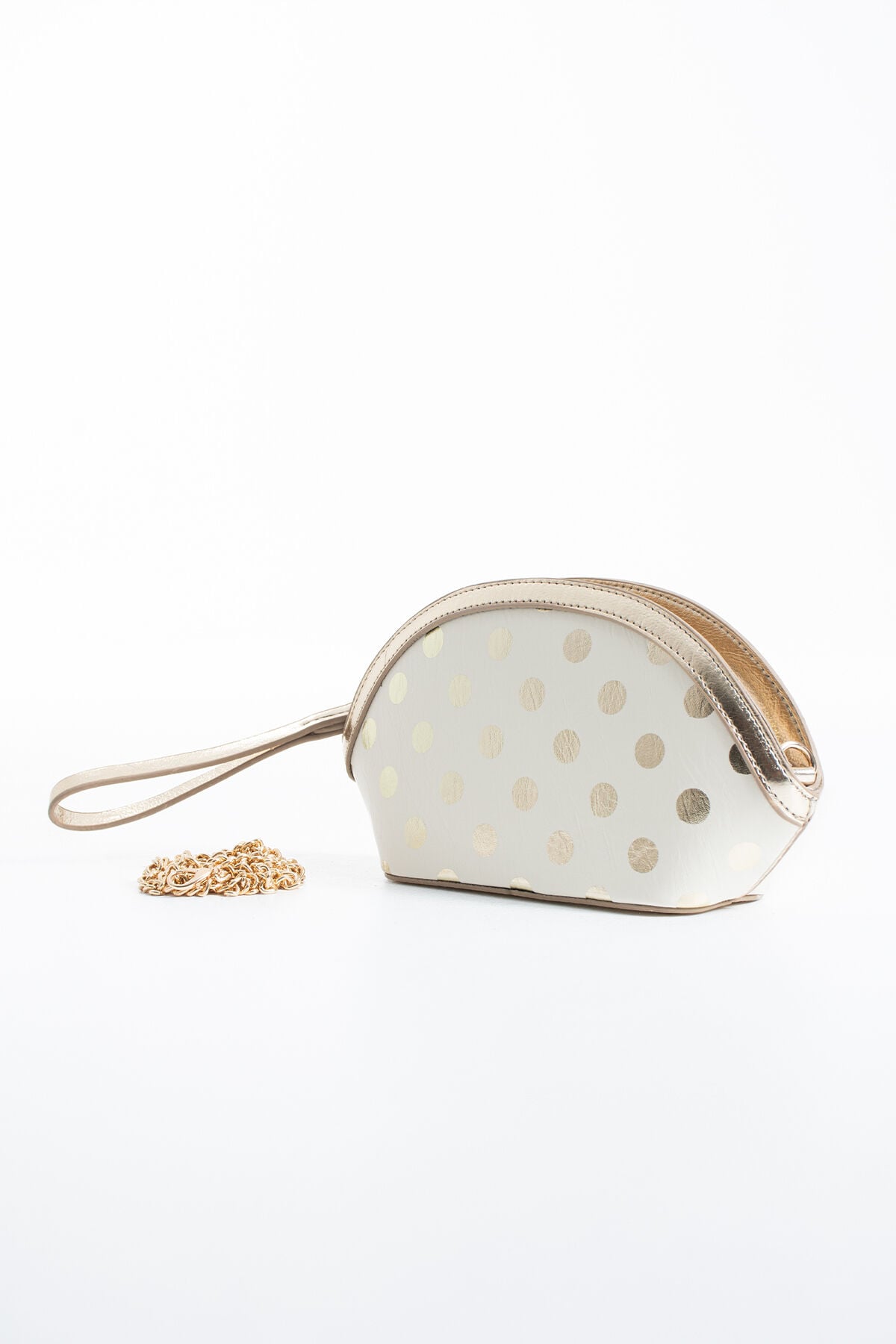 Siyah Altın Puantiyeli Clutch Portföy Kadın El Çantası Omuz Çantası Çapraz Çanta Krem Altın