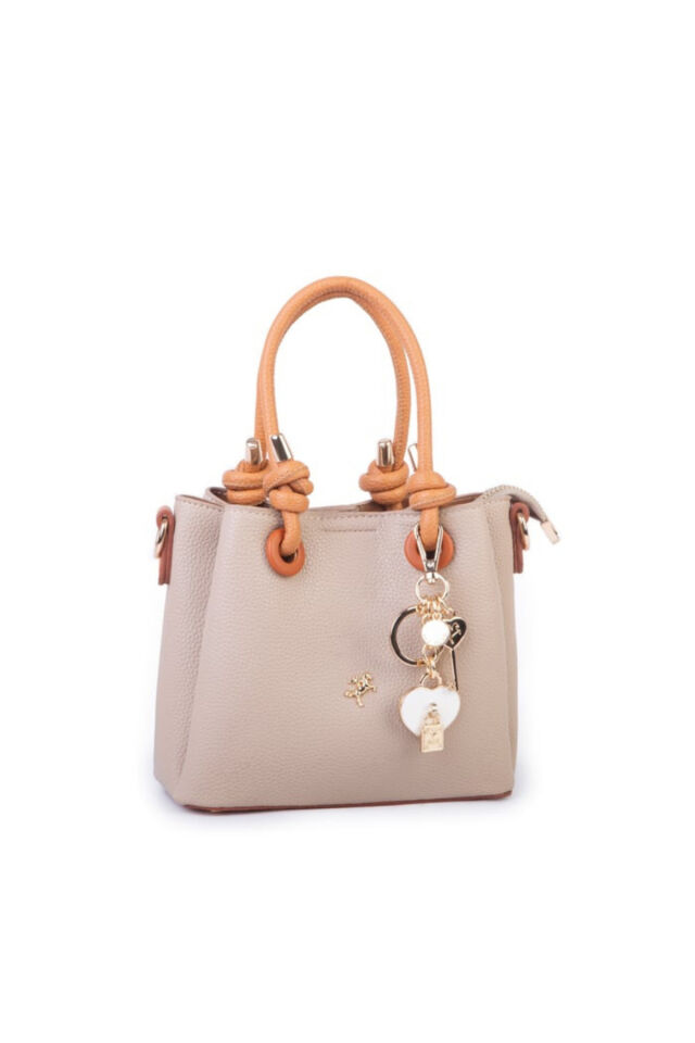 Nasbag Taba Kadın Charmlı Mini El ve Çapraz Çanta Kum Taba