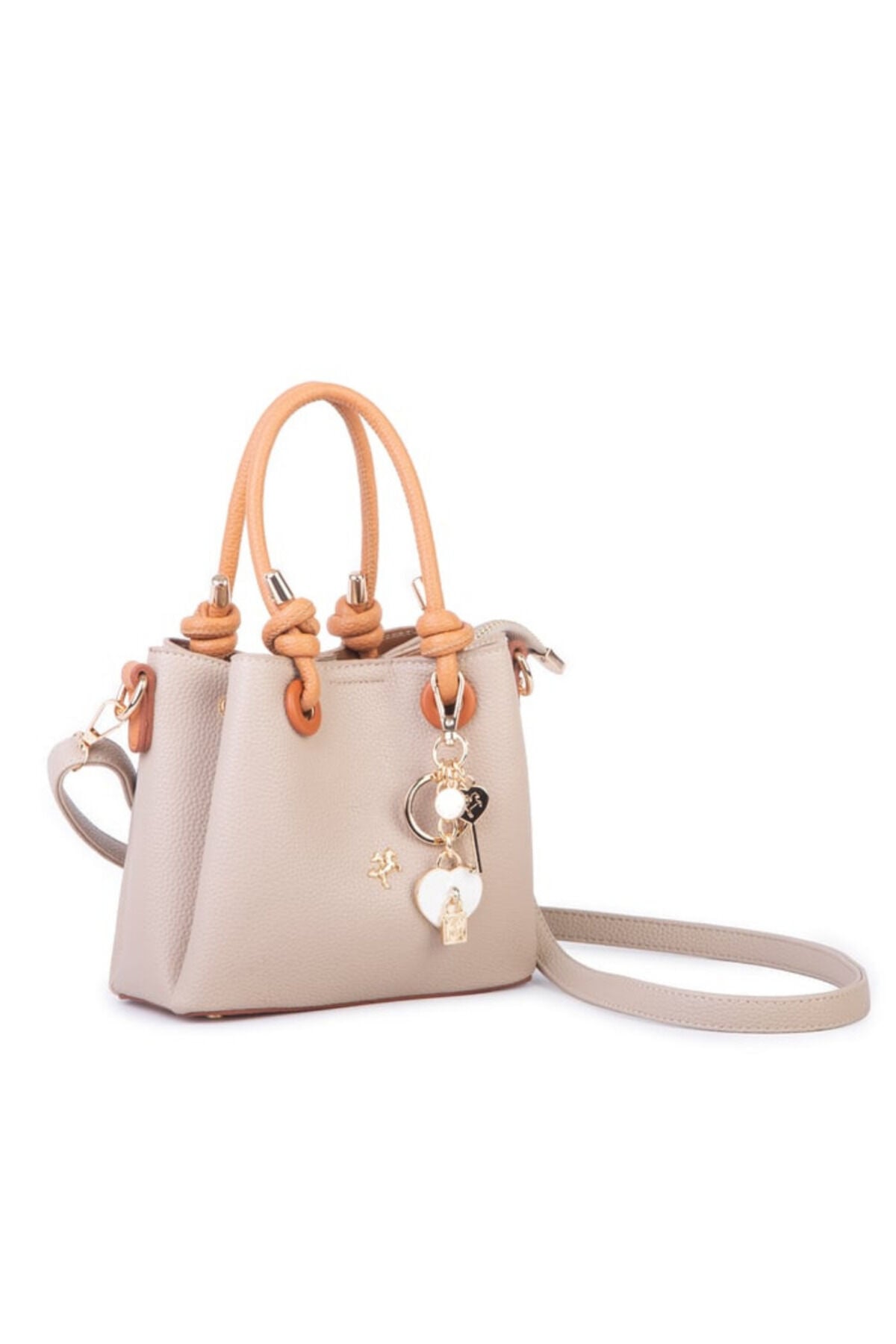 Nasbag Taba Kadın Charmlı Mini El ve Çapraz Çanta Kum Taba