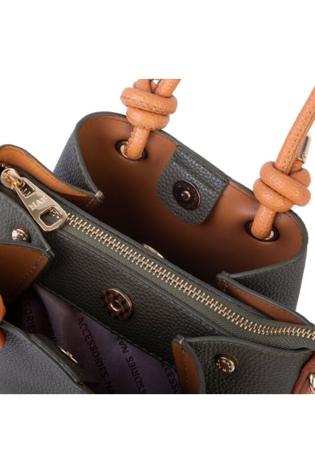 Nasbag Taba Kadın Charmlı Mini El ve Çapraz Çanta Haki Taba