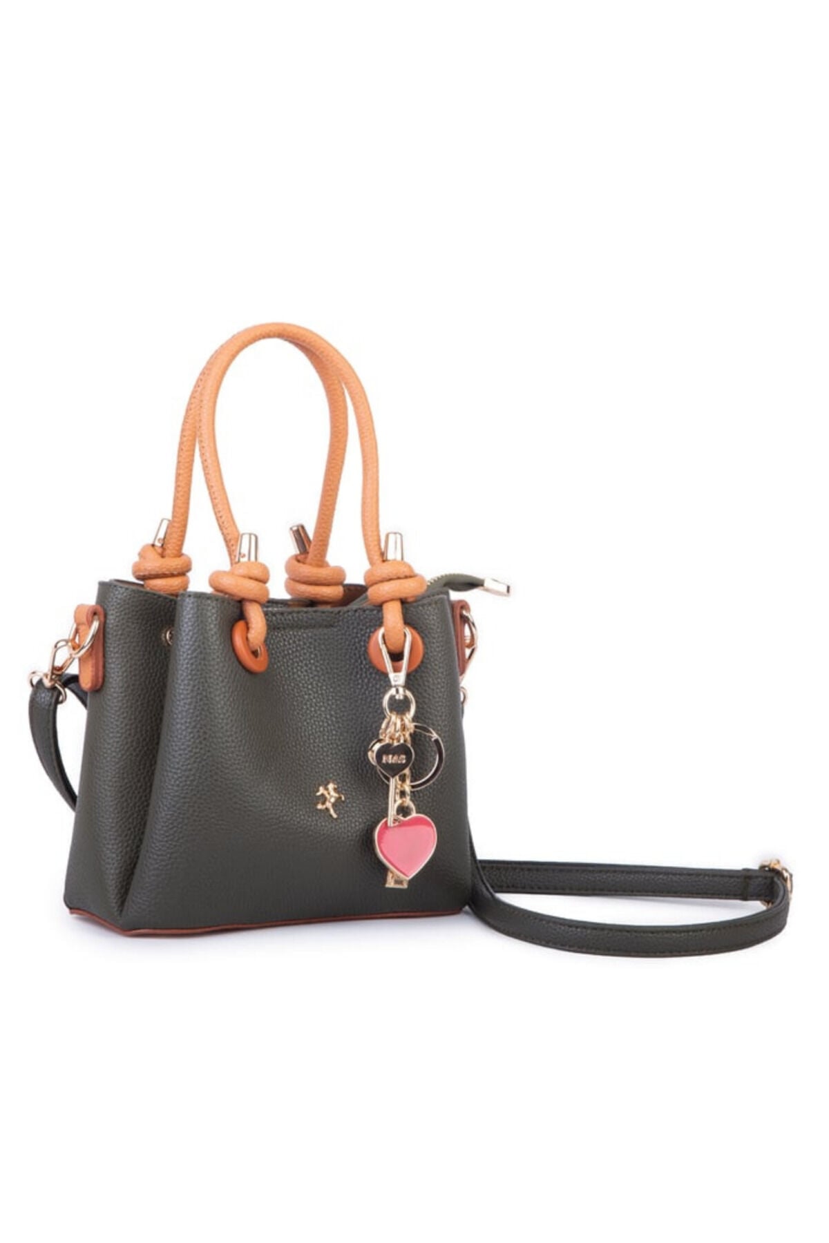 Nasbag Taba Kadın Charmlı Mini El ve Çapraz Çanta Haki Taba