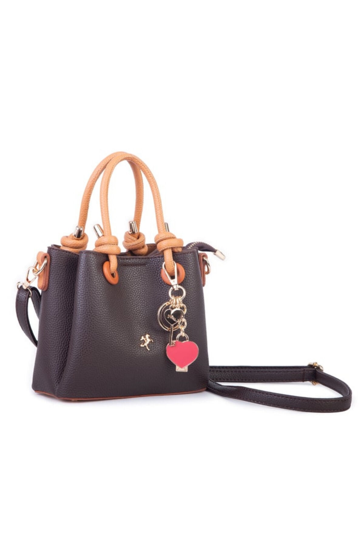 Nasbag Taba Kadın Charmlı Mini El ve Çapraz Çanta Kahverengi Taba