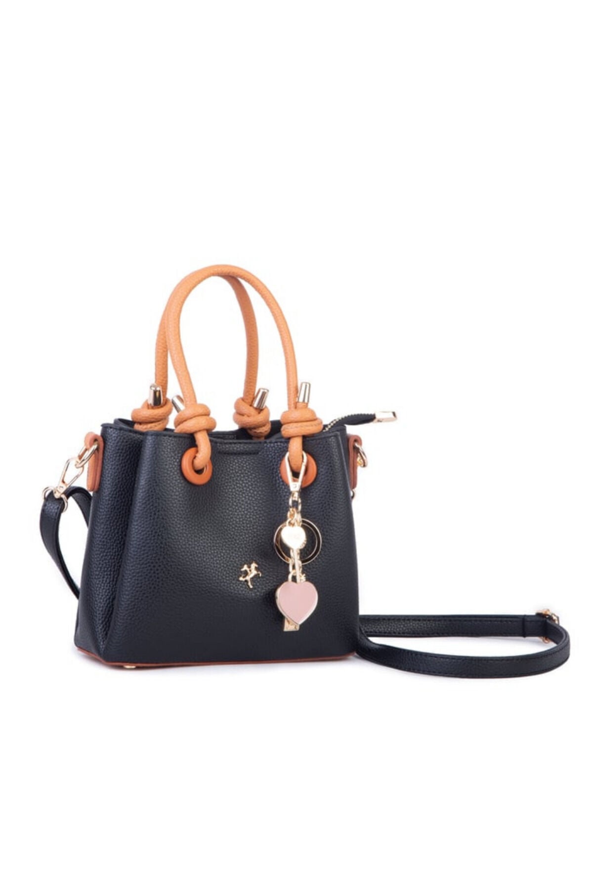 Nasbag Taba Kadın Charmlı Mini El ve Çapraz Çanta Siyah Taba