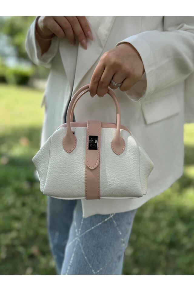 NÇS Beyaz Pudra Mini Kadın El ve Omuz Çantası -Zerafetin Minimal Hali(En:18~Boy:13) Vizon Taba