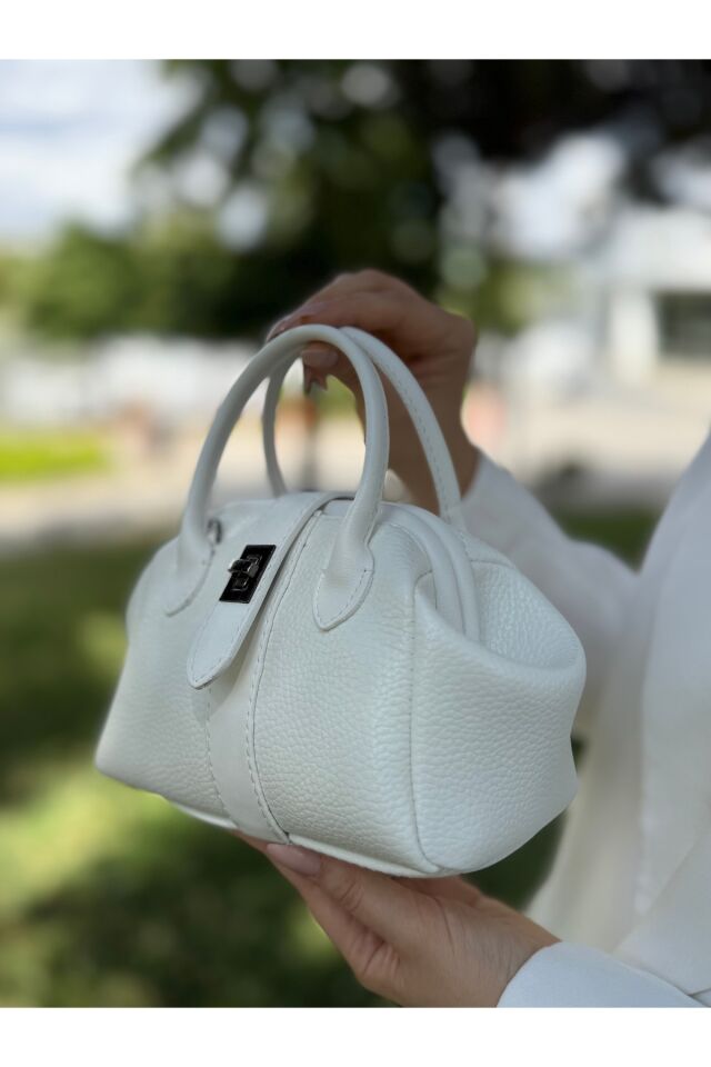 NÇS Beyaz Pudra Mini Kadın El ve Omuz Çantası -Zerafetin Minimal Hali(En:18~Boy:13) Saks